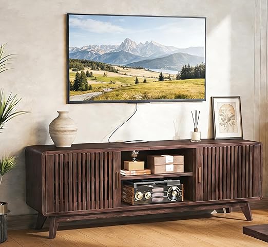 63" TV Stand with Sliding Doors and Charging Station