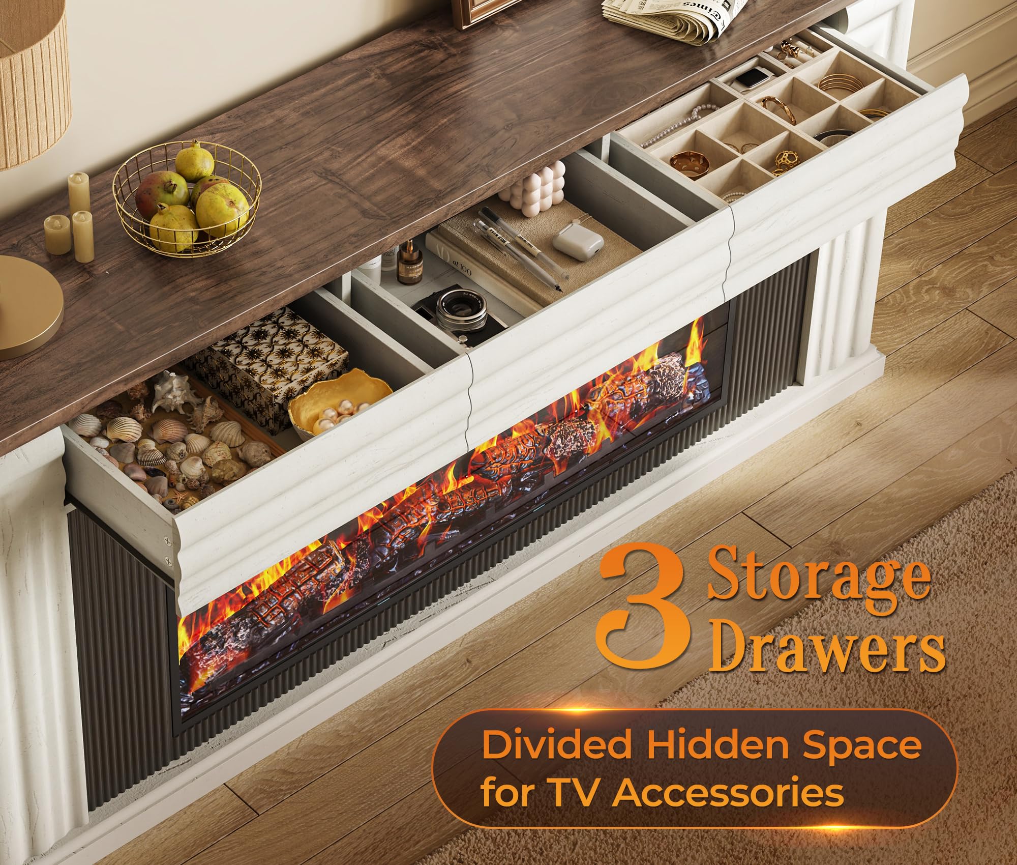 70" Electric Fireplace TV Stand with Storage Drawers