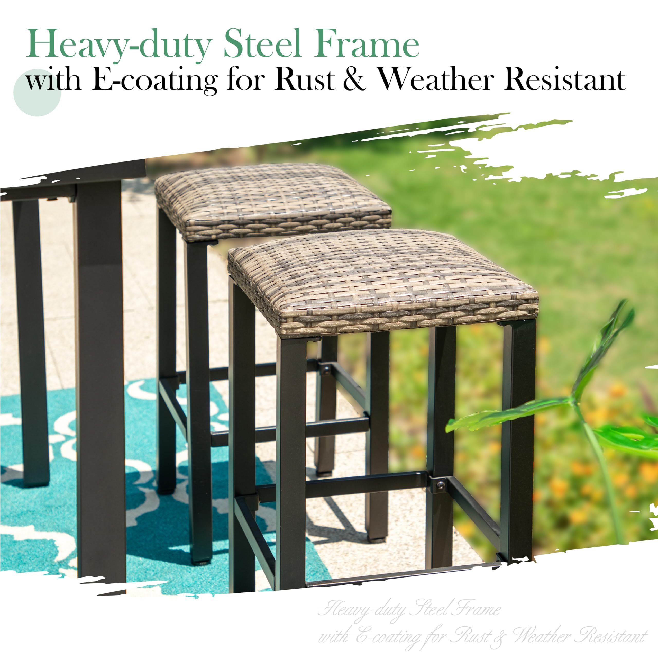 Outdoor Patio Bar Stools Set of 4 Counter Height Backless Rattan Wicker