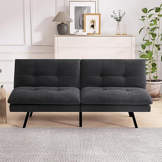 Convertible Faux Leather Futon Sofa Bed with Memory Foam
