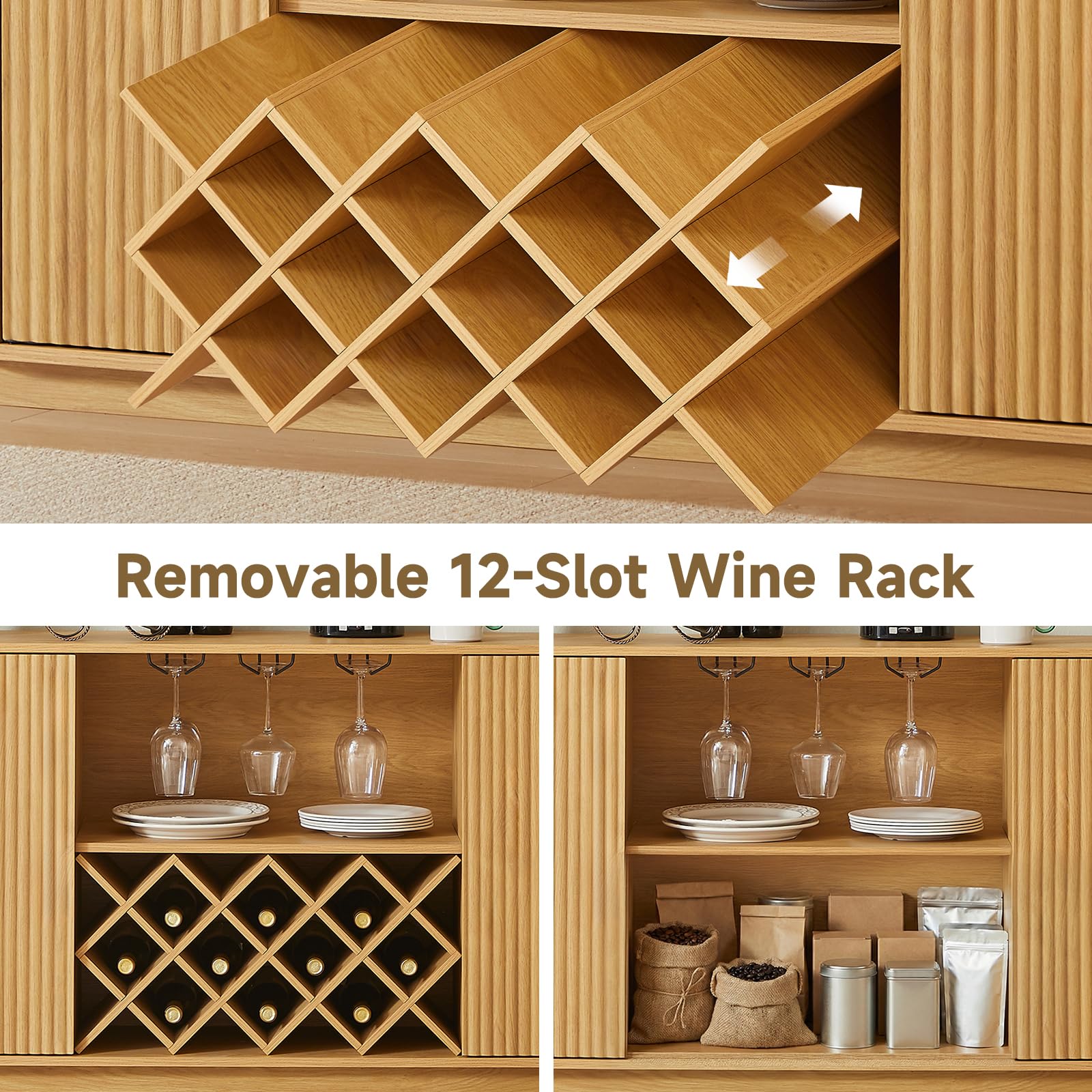 Fluted Wine Bar Cabinet with Storage