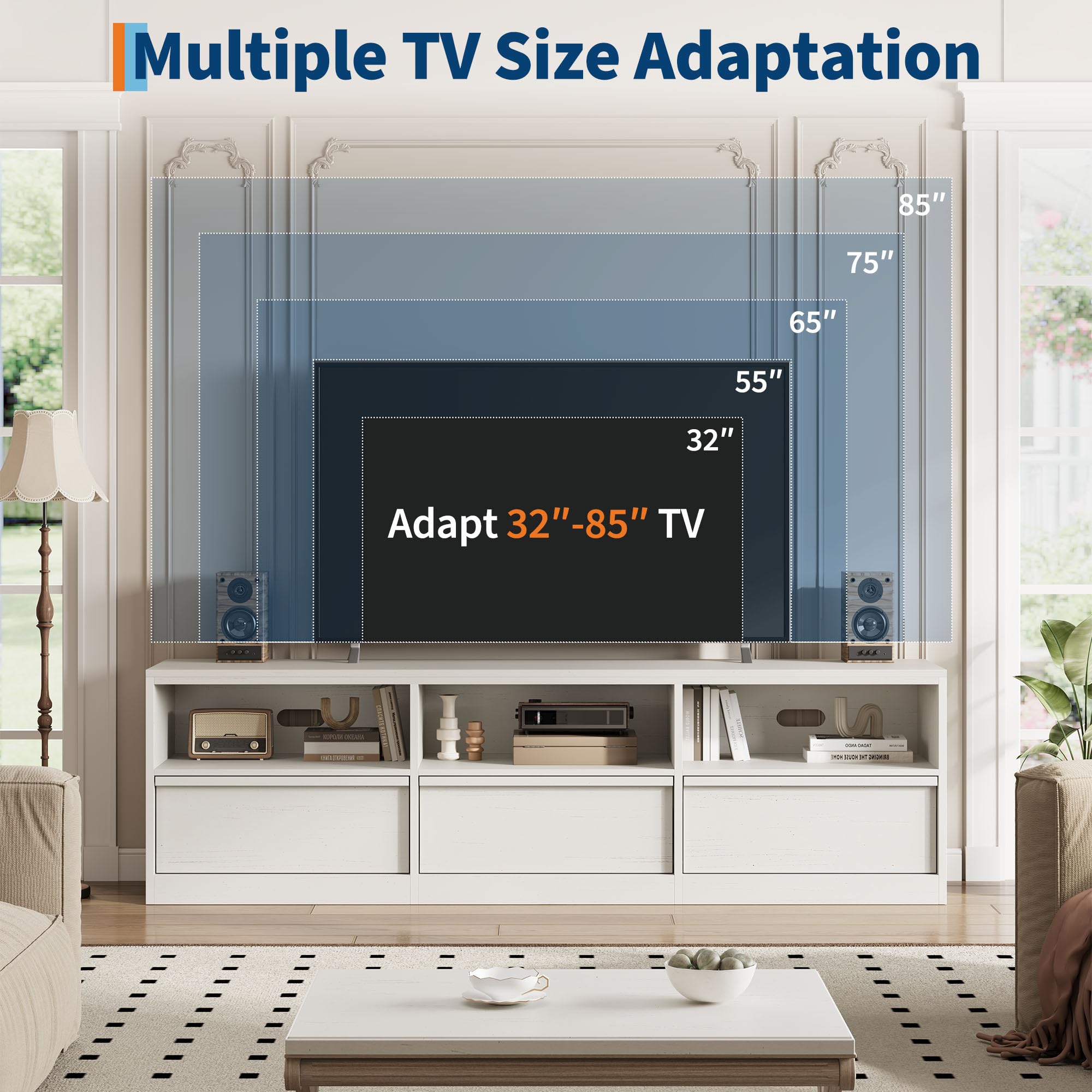 70 Inch TV Stand with Storage Drawer and Open Shelves