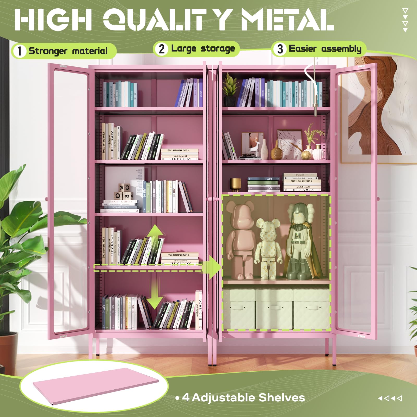 5-Tier Glass Display Cabinet with Adjustable Shelves