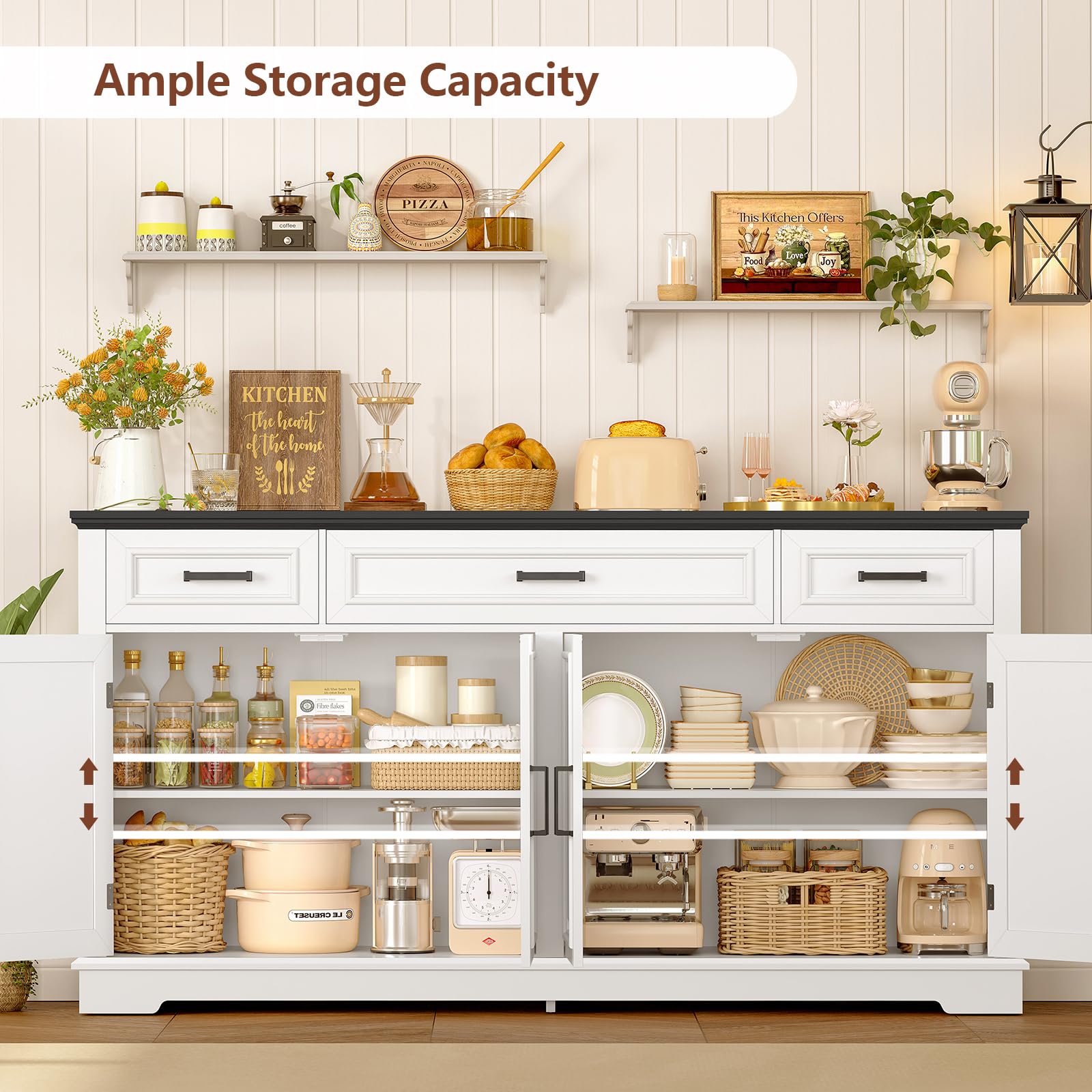 59" Buffet Cabinet with 4 Doors and 3 Drawers