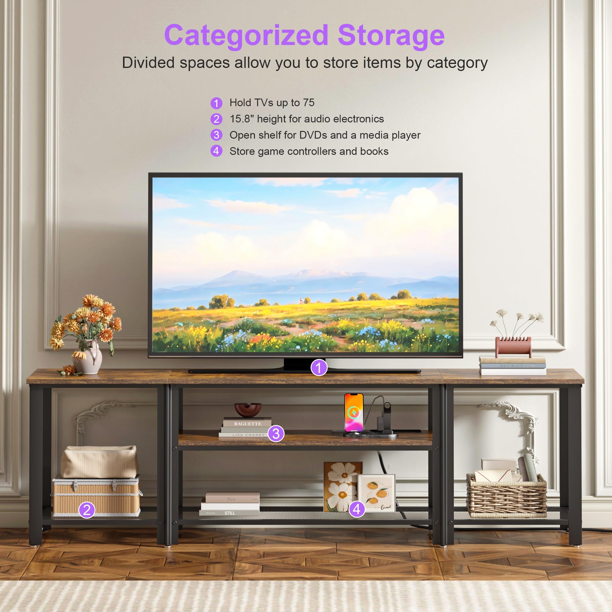 Industrial TV Stand with RGB LED Lights
