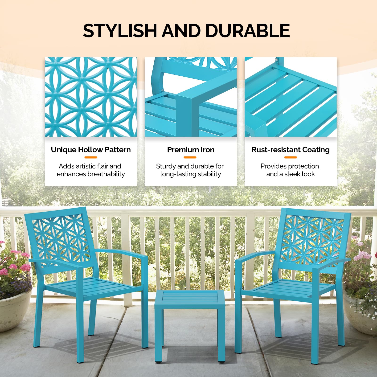 3-Piece Outdoor Bistro Set with Stackable Chairs