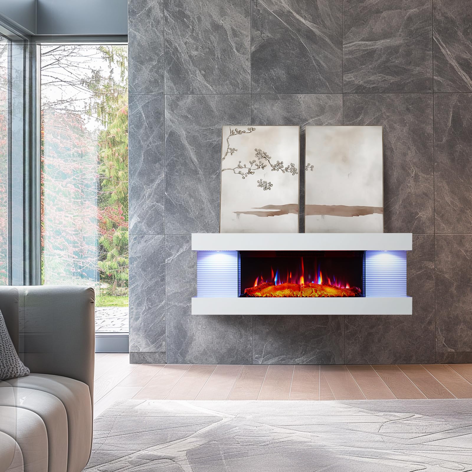 44 Inch Wall Mounted Electric Fireplace with Multi-Color Flames