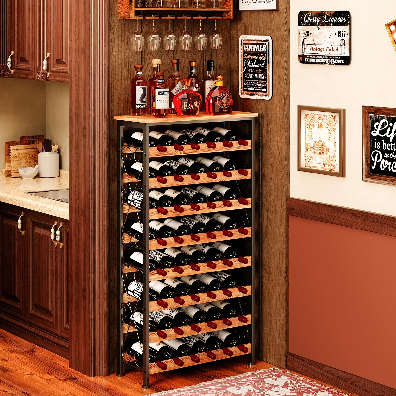 48 Bottle Wine Rack with Wood Top