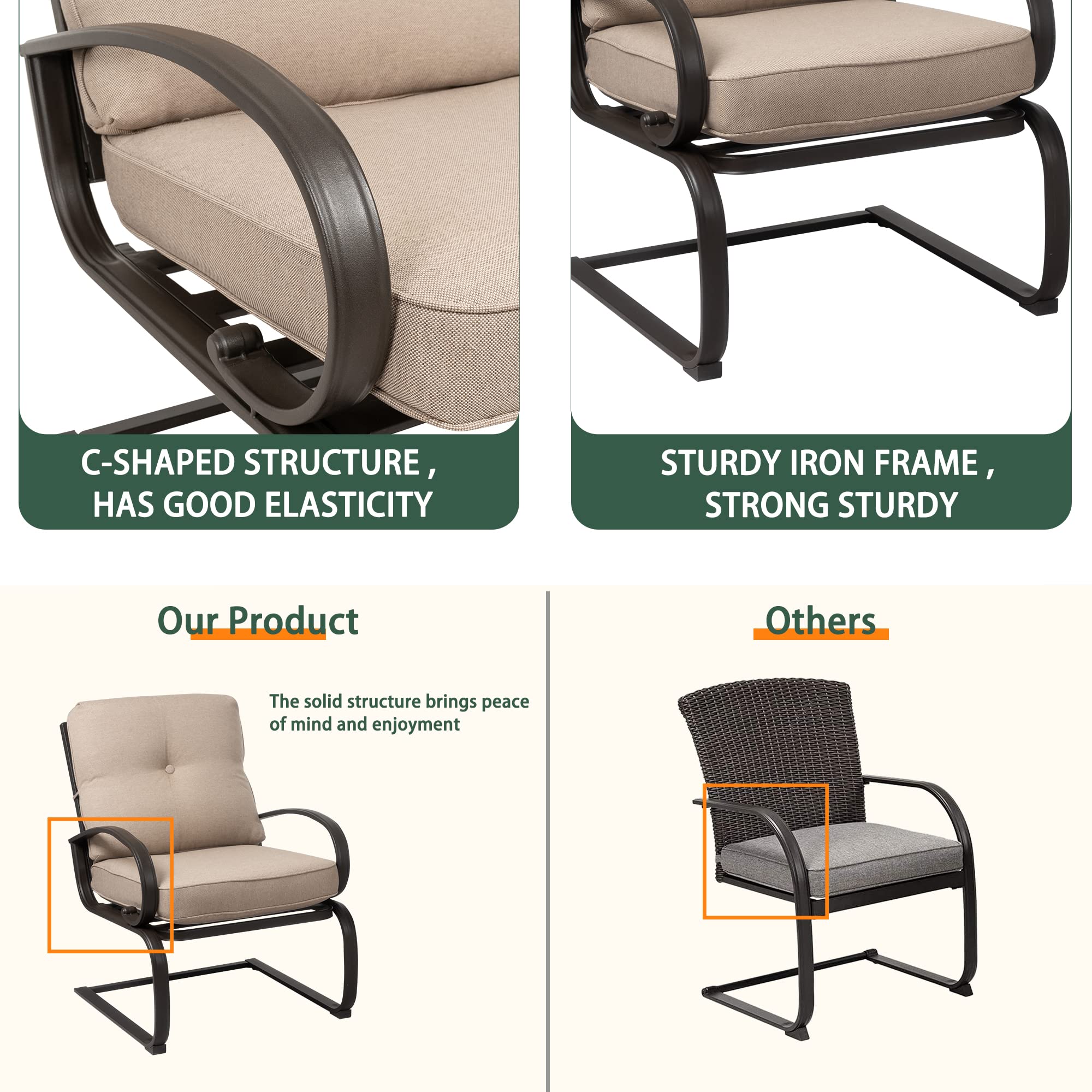 Metal Spring Motion Chairs and Round Cafe Table 3-Piece Outdoor Bistro Set
