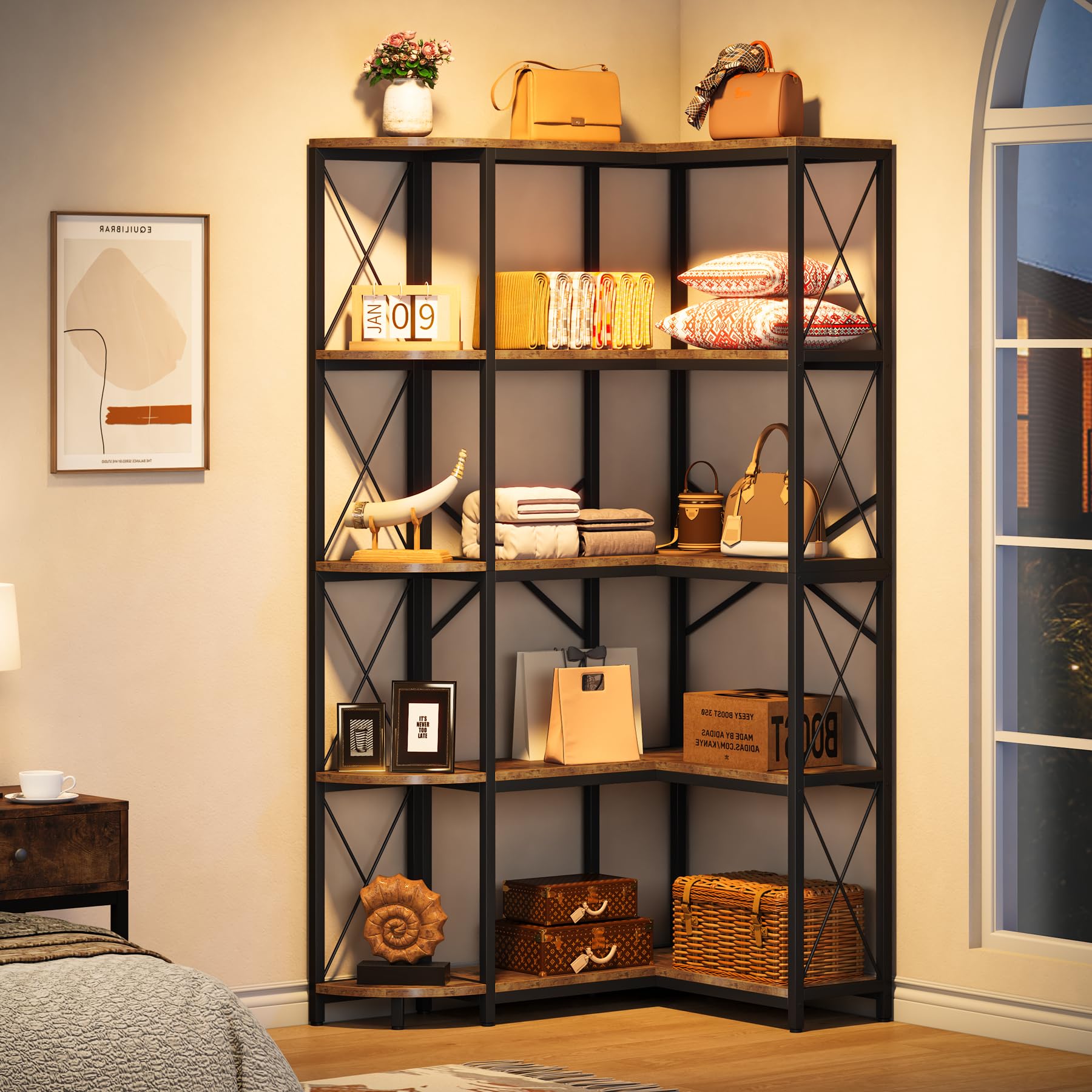 5-Tier L-Shaped Corner Bookshelf