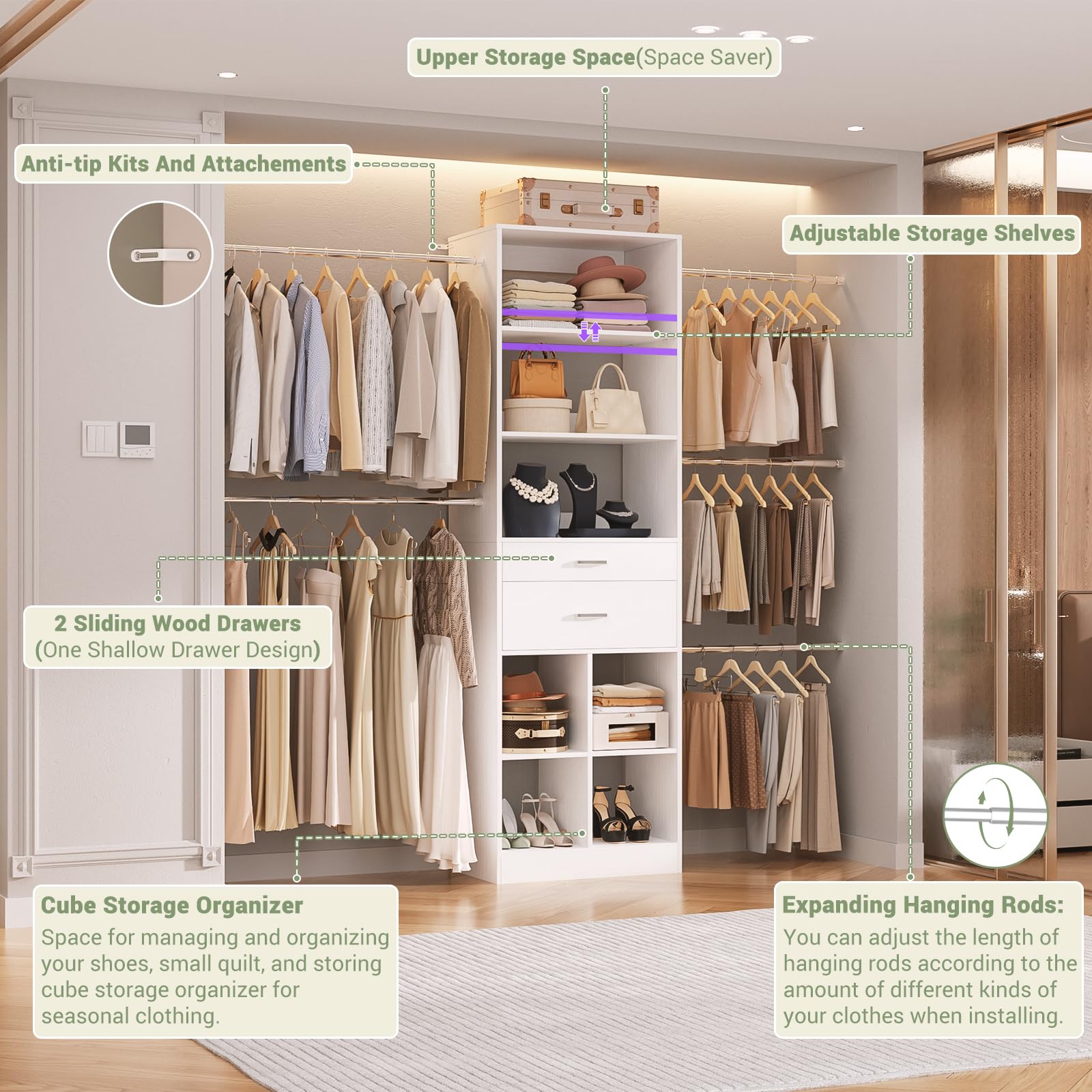 Wall Mount Closet Organizer with Drawers