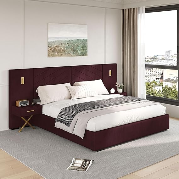 Queen Platform Bed with LED Lights and Nightstands