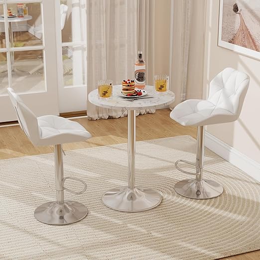 3-Piece Bar Table and Chairs Set - Height Adjustable Round Pub Table with Swivel Barstools