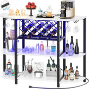Wine Bar Cabinet with LED Light and Charging Station