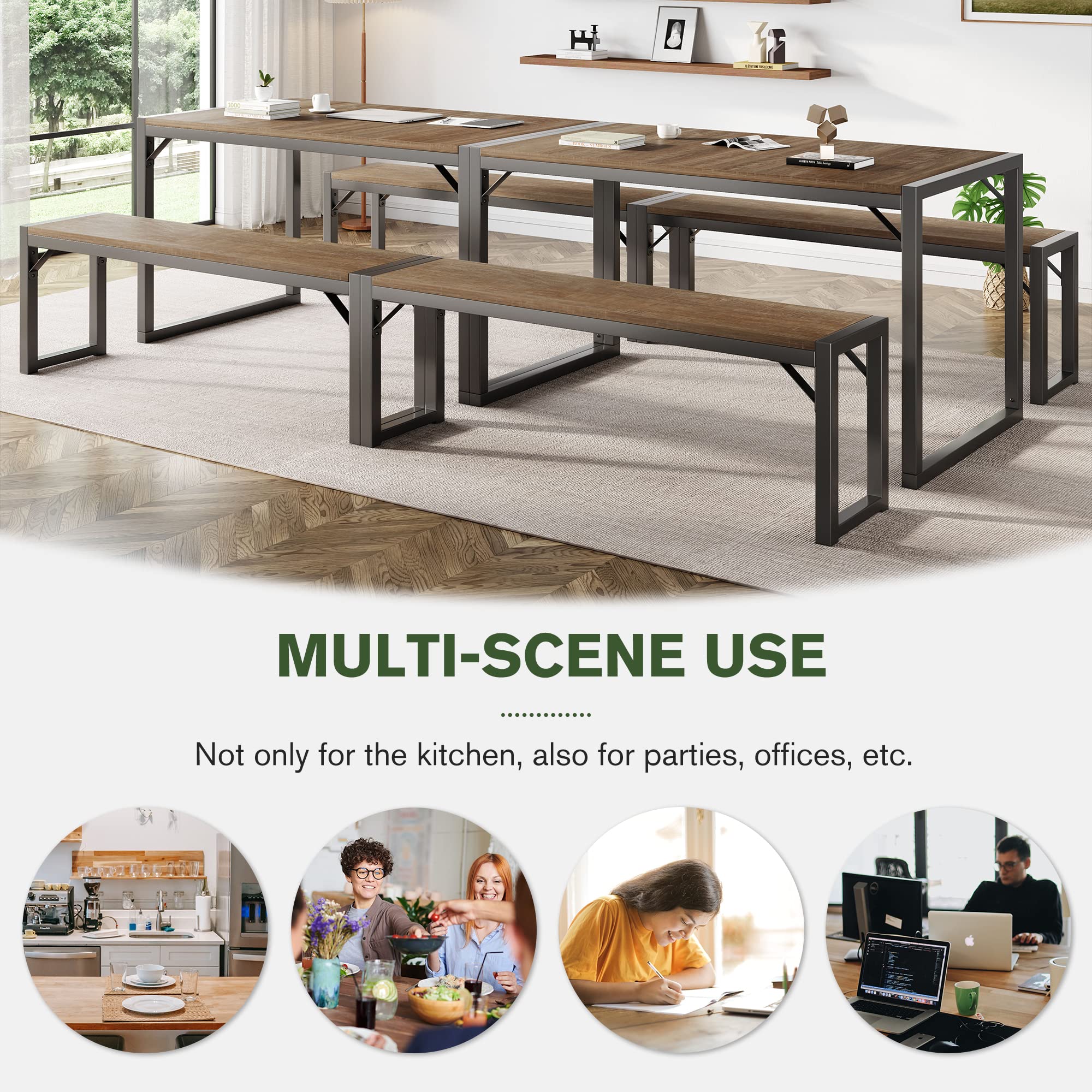 3-Piece Dining Table Set with Benches