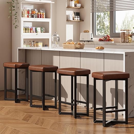 Counter Height Bar Stools Set of 4 with PU Leather Seats
