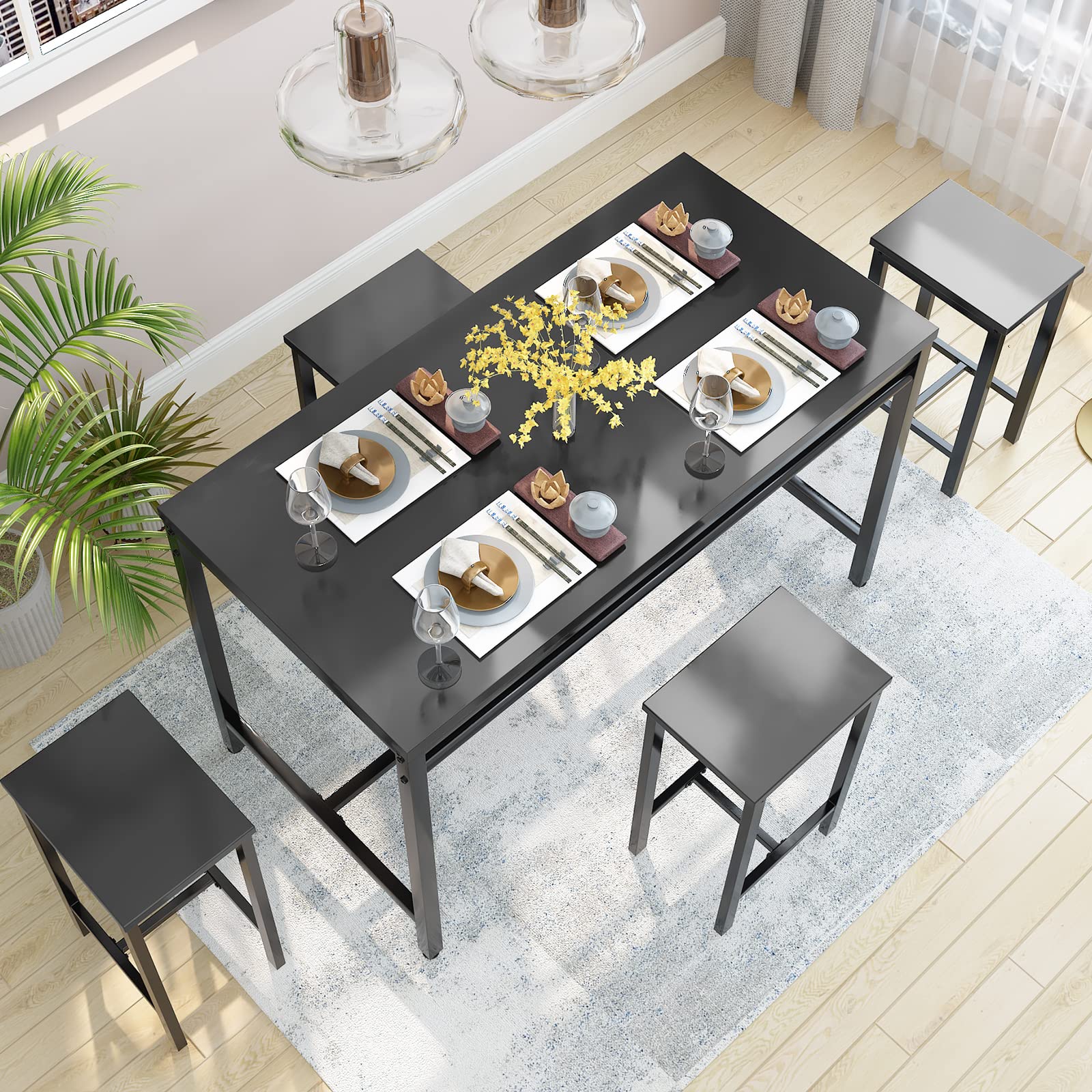 5-Piece Counter Height Dining Bar Table Set for 4