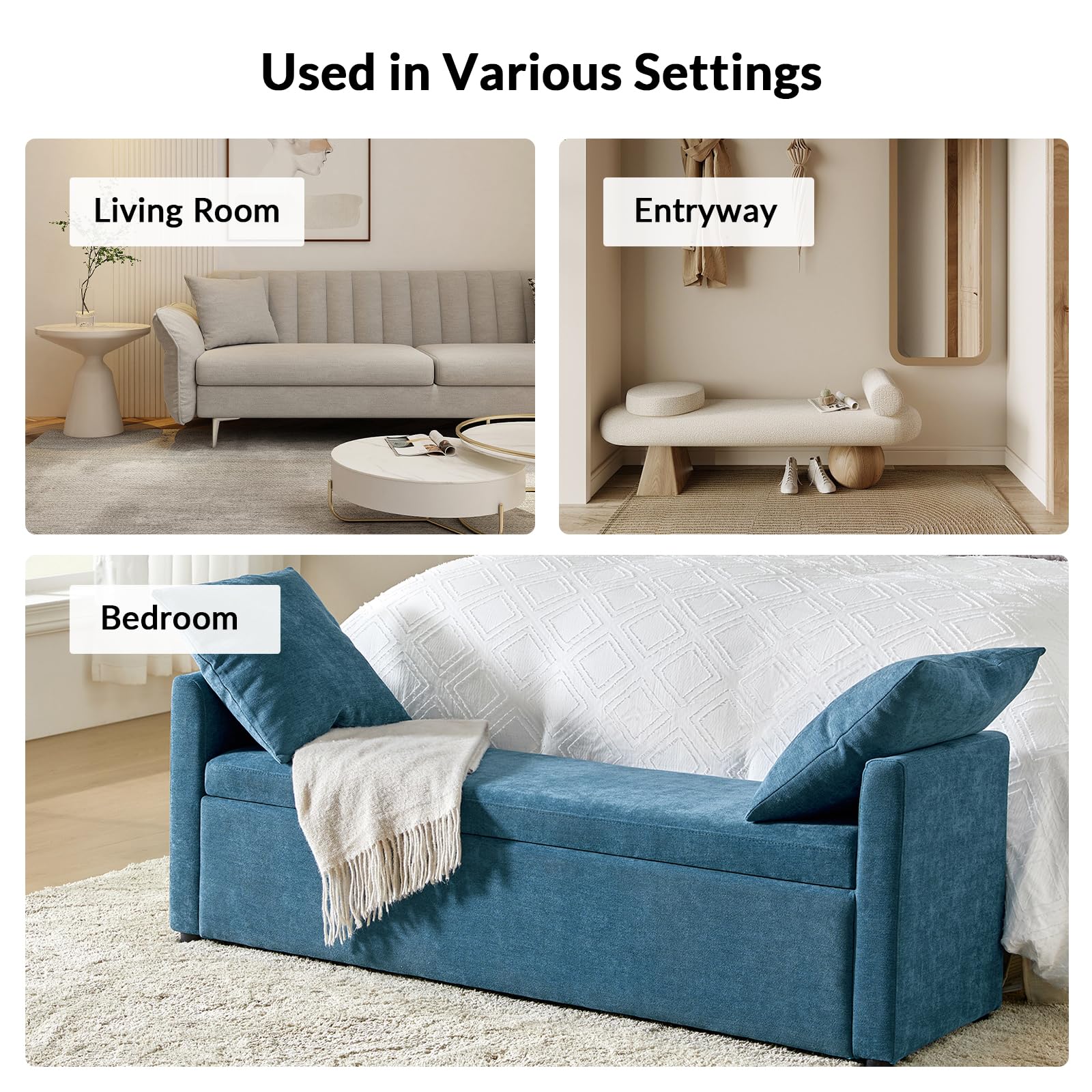 Storage Ottoman Bench with Throw Pillows