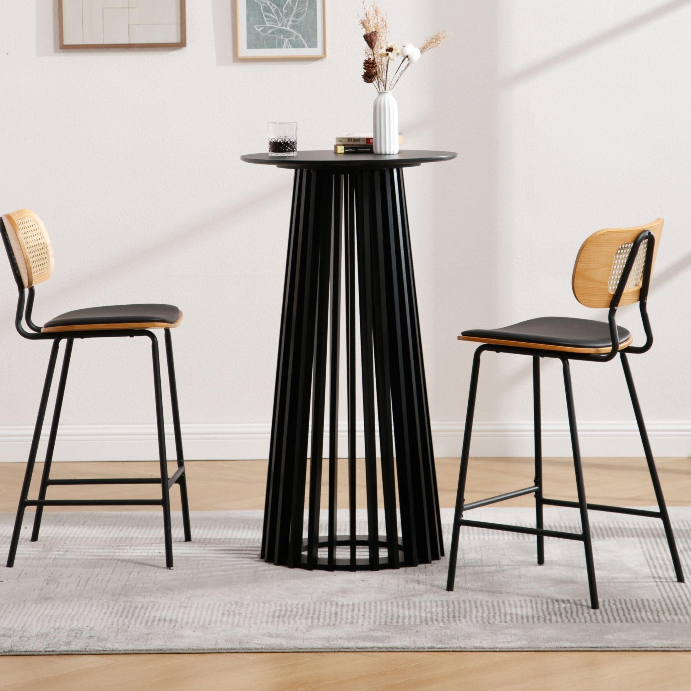 Round Bar Table 43.5" High Modern Wood Cocktail Table