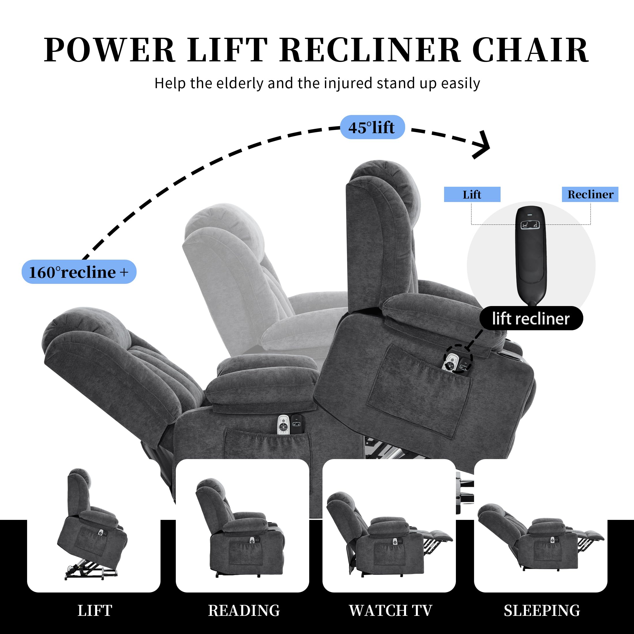 Power Lift Recliner Chair with Massage and Heat