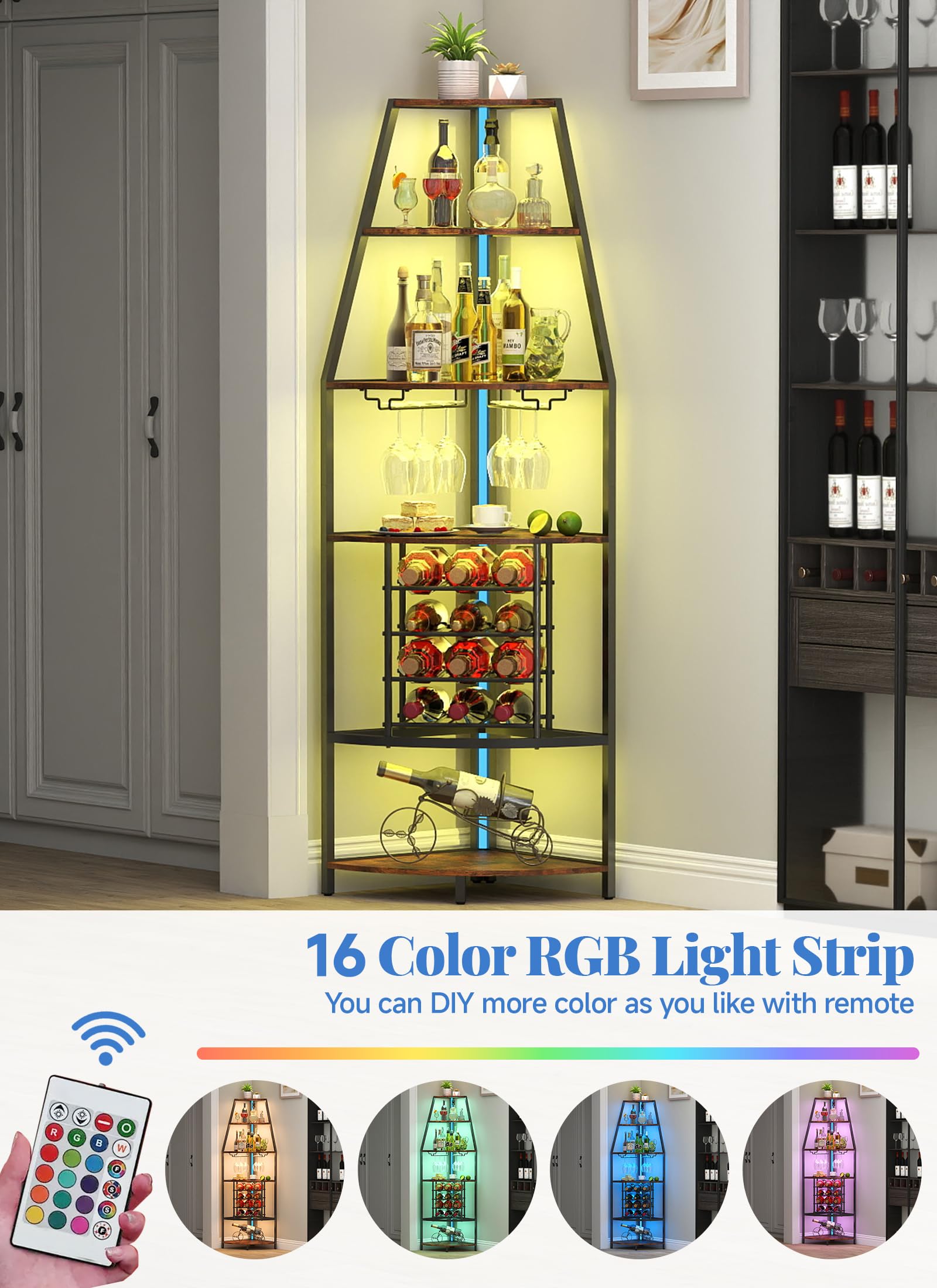 6-Tier Corner Wine Rack with LED Lights