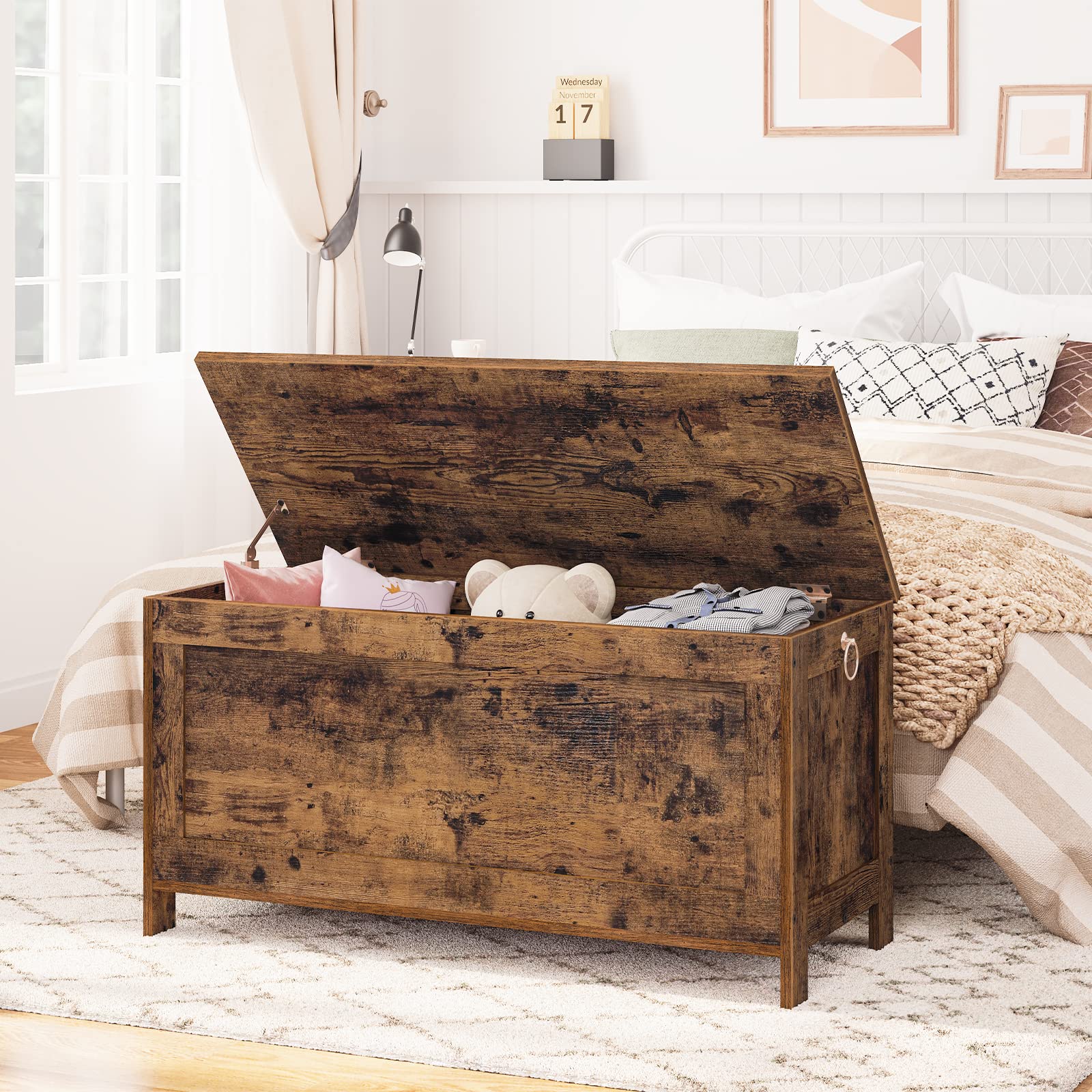 Wooden Storage Chest with Safety Hinge