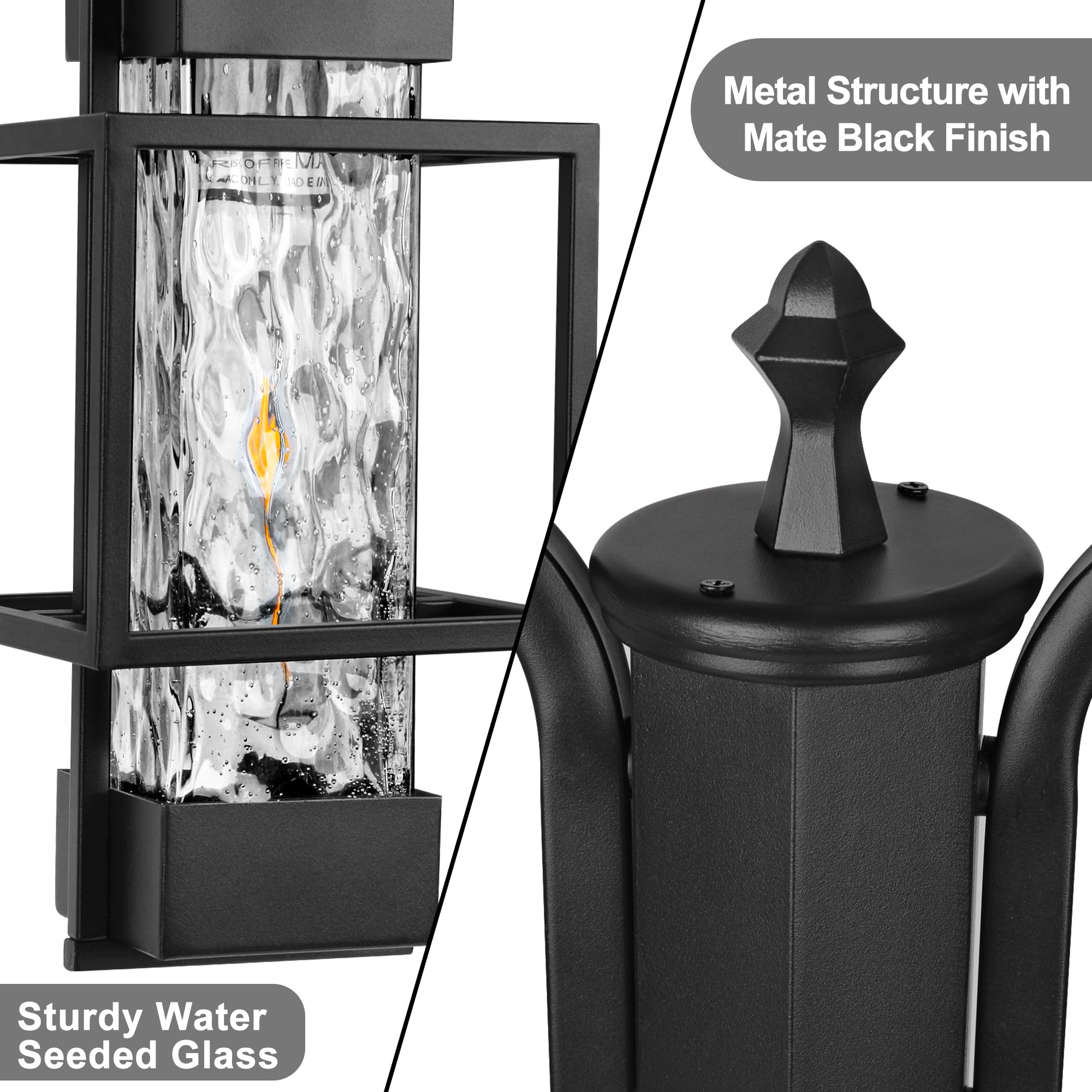 Modern Outdoor Lamp Post Light 2-Head with Water Glass Shade