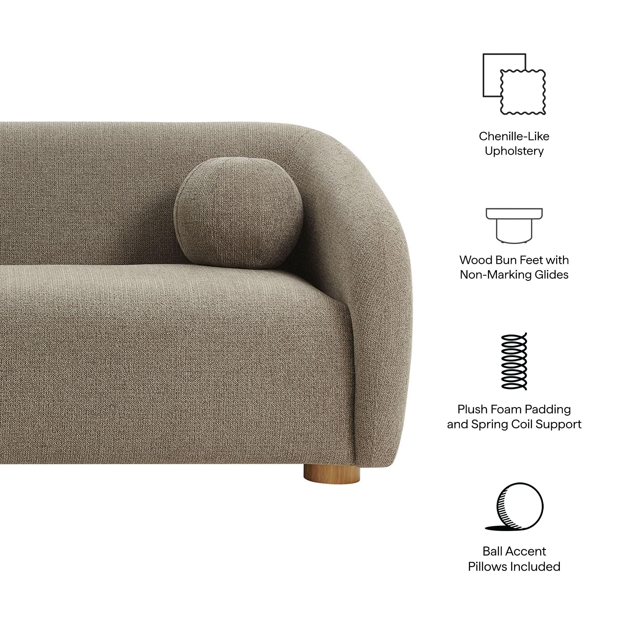 85 Inch Curved Back Sofa with Ball Throw Pillows