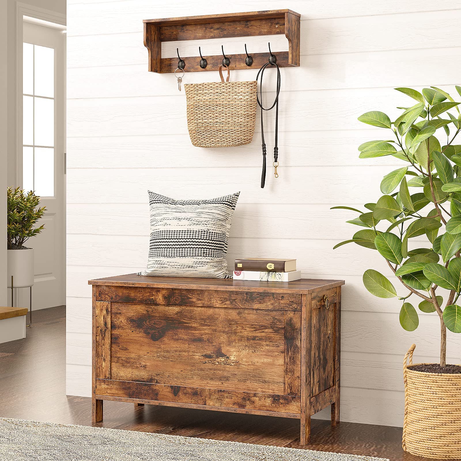 Wooden Storage Chest with Safety Hinge