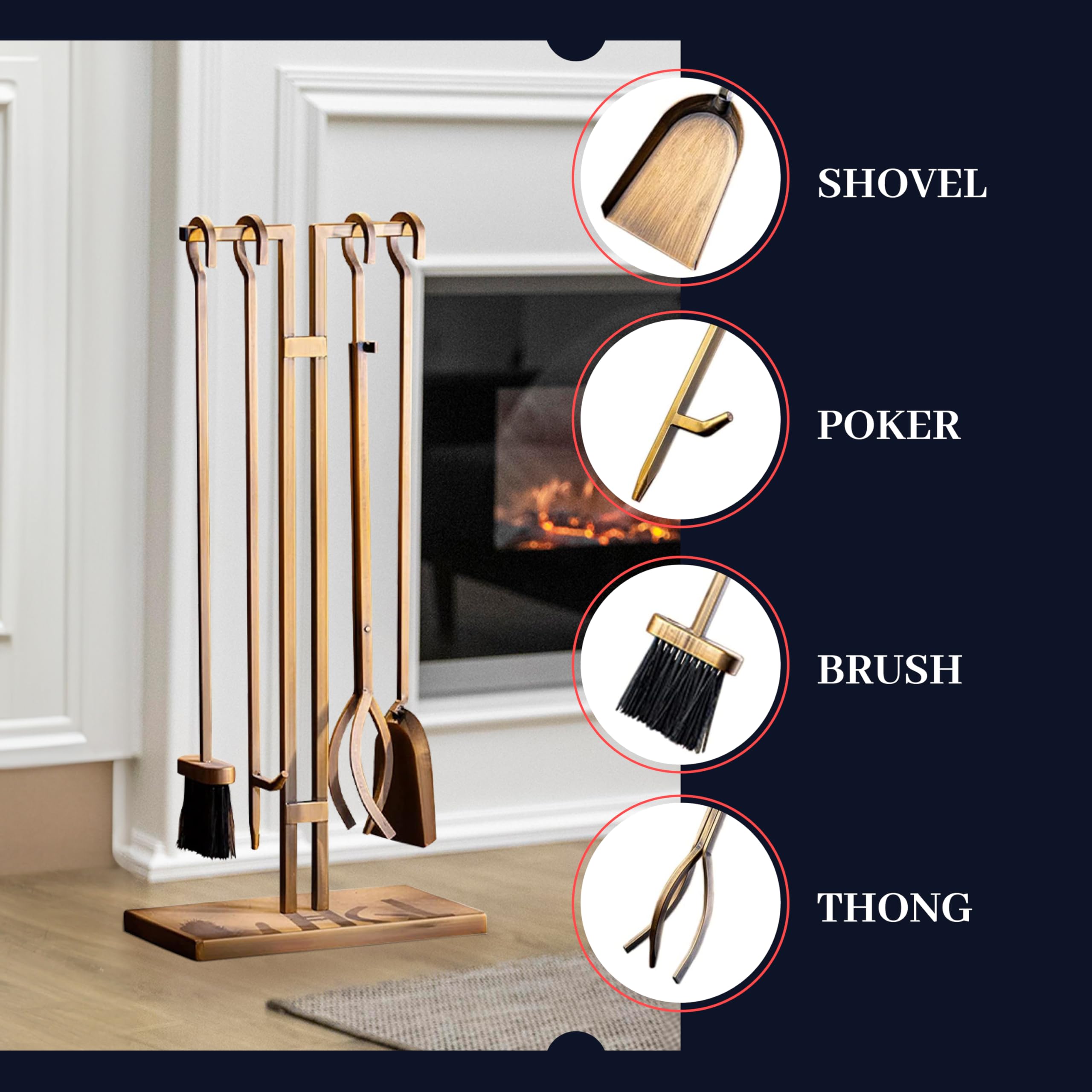 5-Piece Fireplace Tools Set with Stand