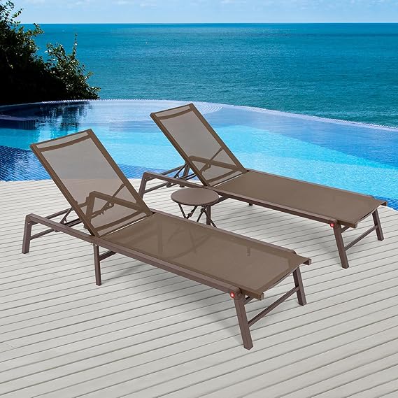 Aluminum Chaise Lounge Chair - Foldable Outdoor Patio Lounger with 5 Adjustable Positions
