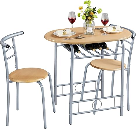 3 Piece Kitchen Dining Table Set with Storage Shelf