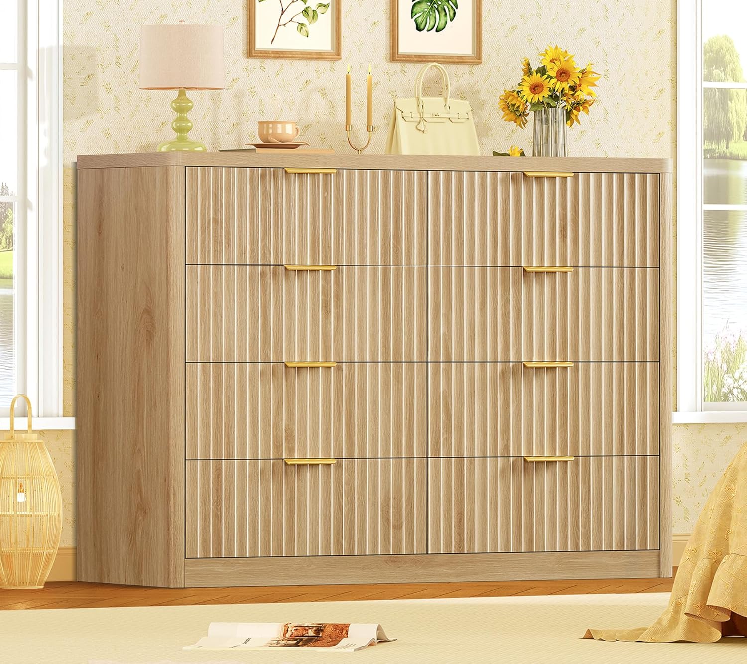 Fluted Dresser with 7 Drawers - 48" Tall Modern Chest of Drawers