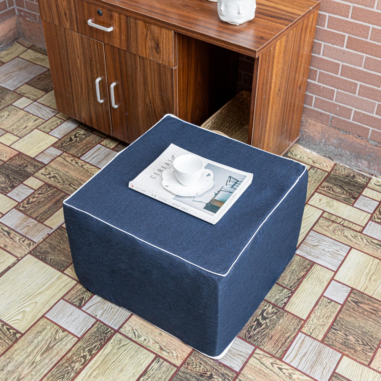 Outdoor Square Ottoman 20x20x14 Inches Waterproof Foam Footstool