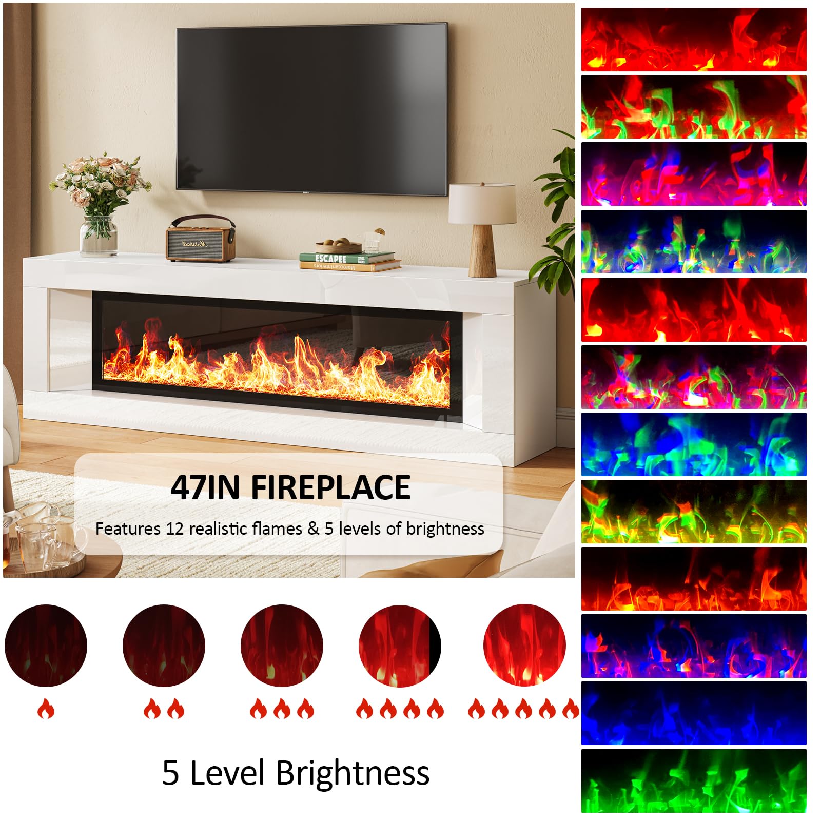 63" High Gloss Fireplace TV Stand with Electric Fireplace