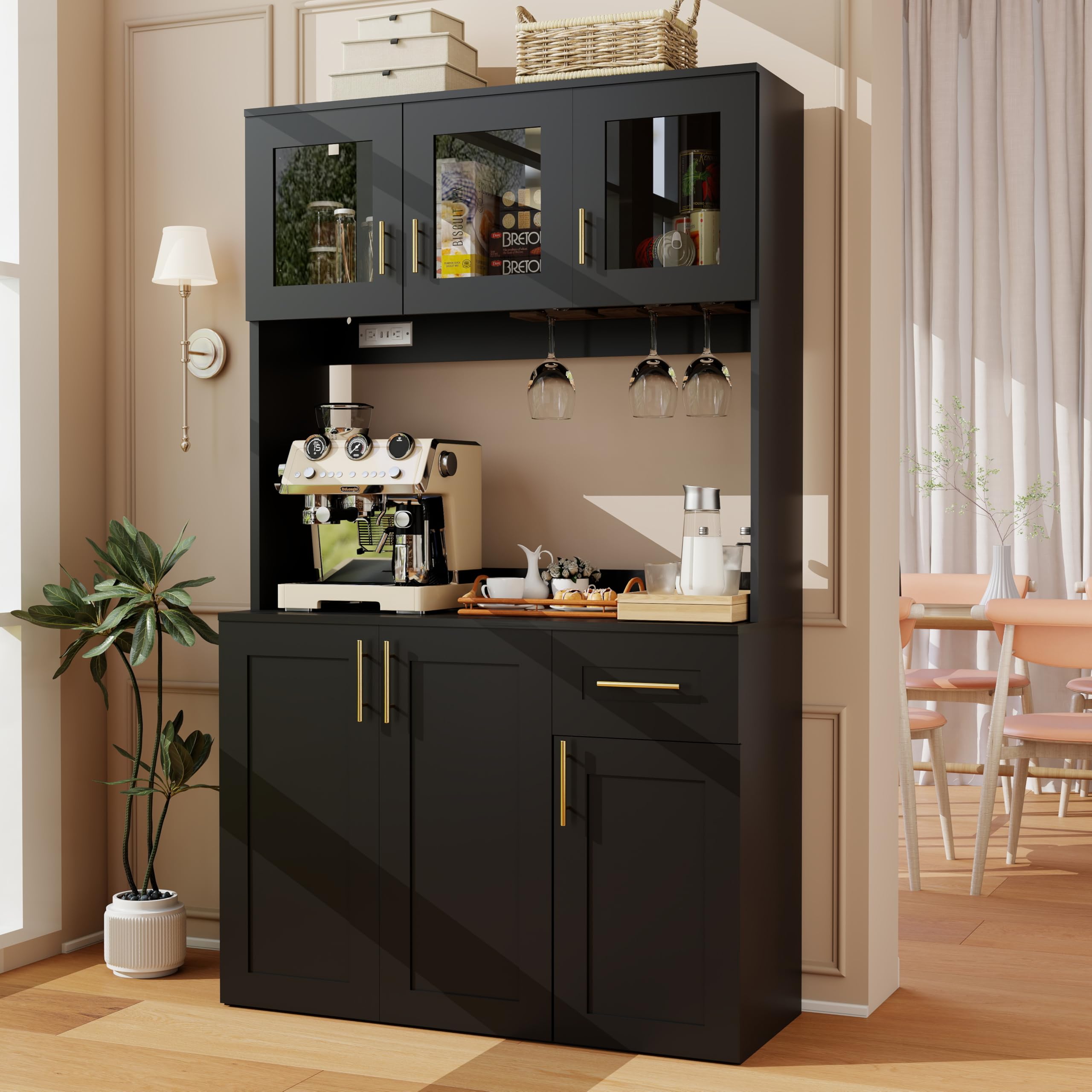 Kitchen Pantry Cabinet with LED Lighting