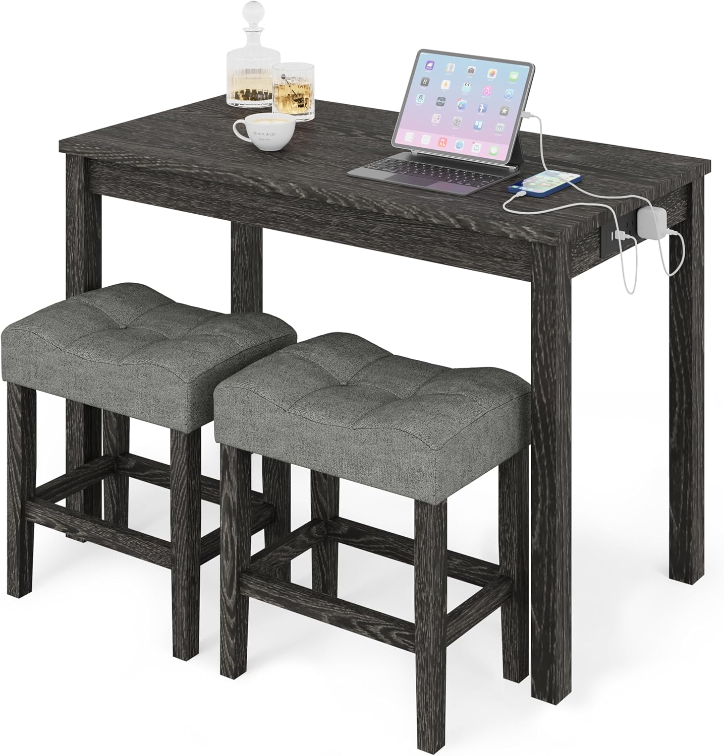 3-Piece Counter Height Bar Table Set with USB Charging