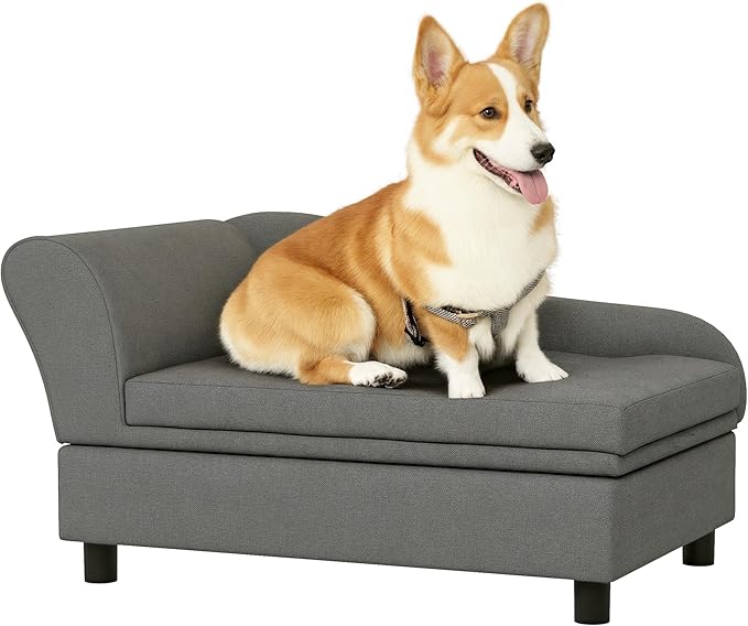 Elevated Pet Sofa with Hidden Storage and Tufted Cushion