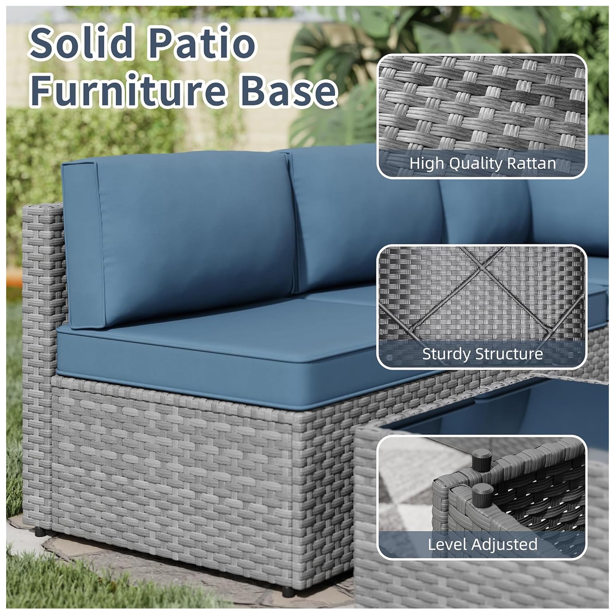 5-Piece Patio Conversation Set with Sectional Sofa and Coffee Table