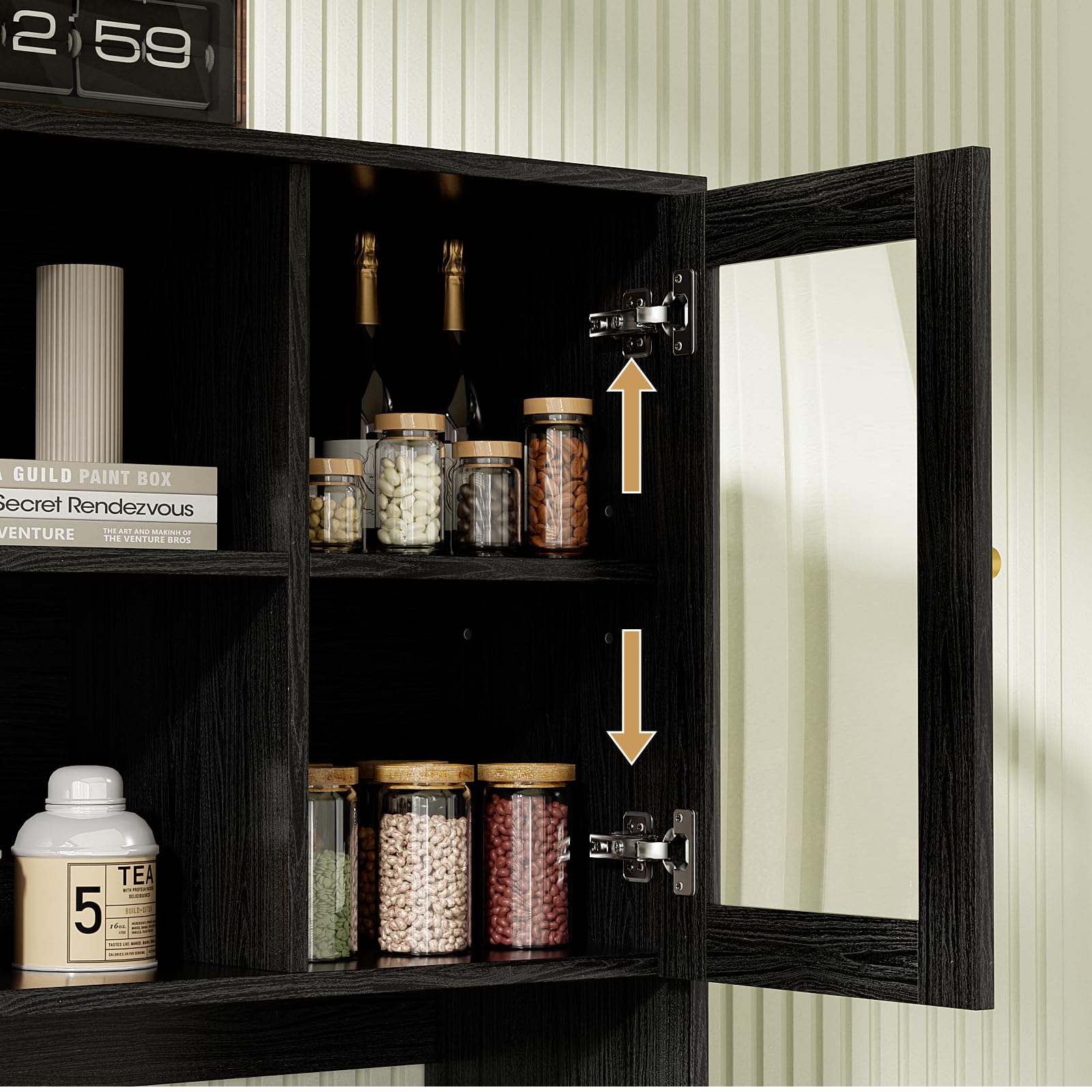 Kitchen Hutch Cabinet with Glass Doors