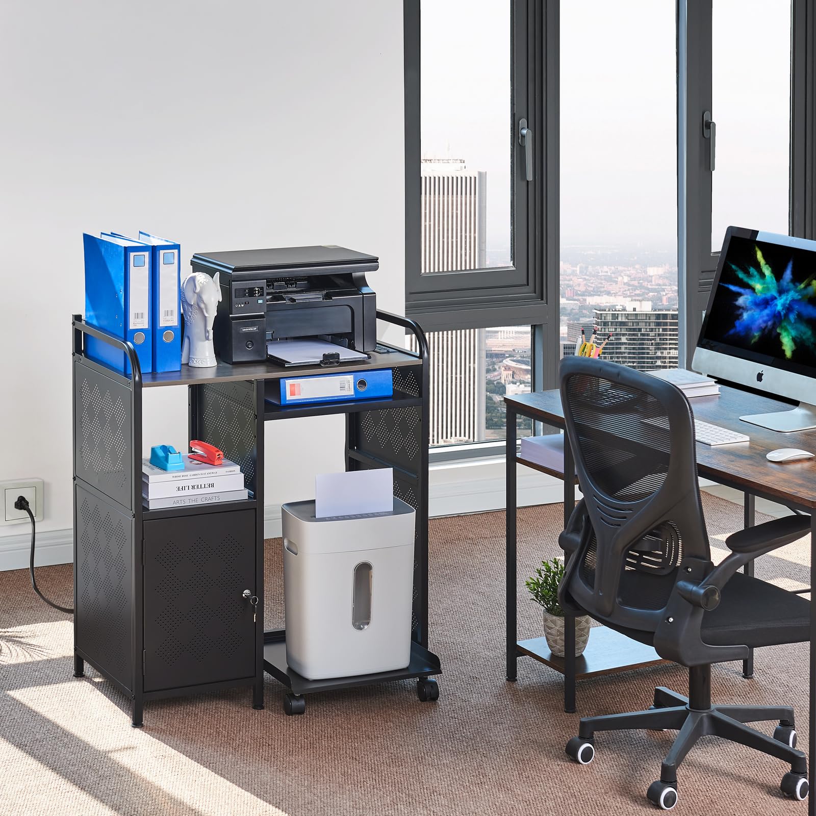 Large Printer Stand with Storage and Charging Port