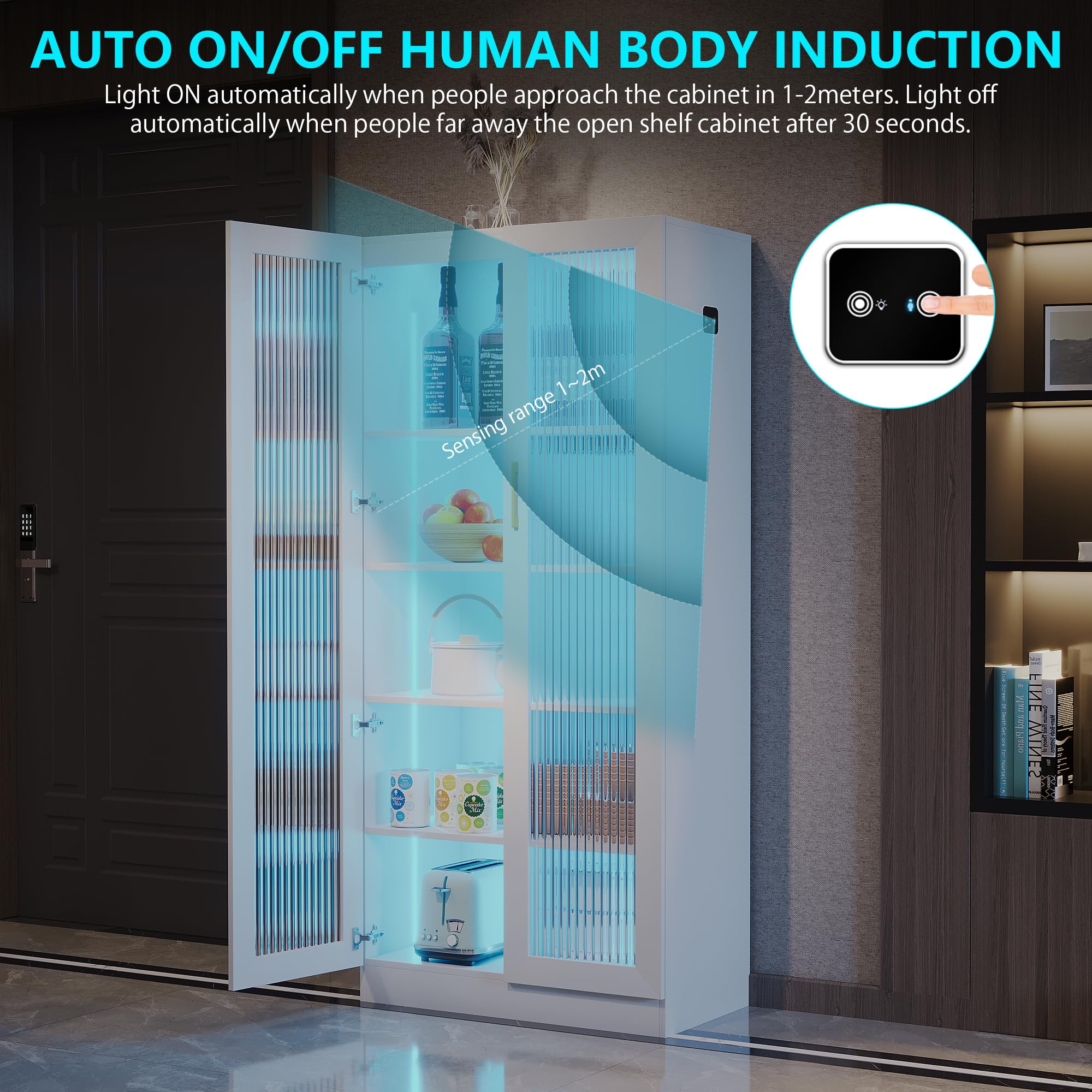 Glass Display Cabinet with LED Lights 5-Tier