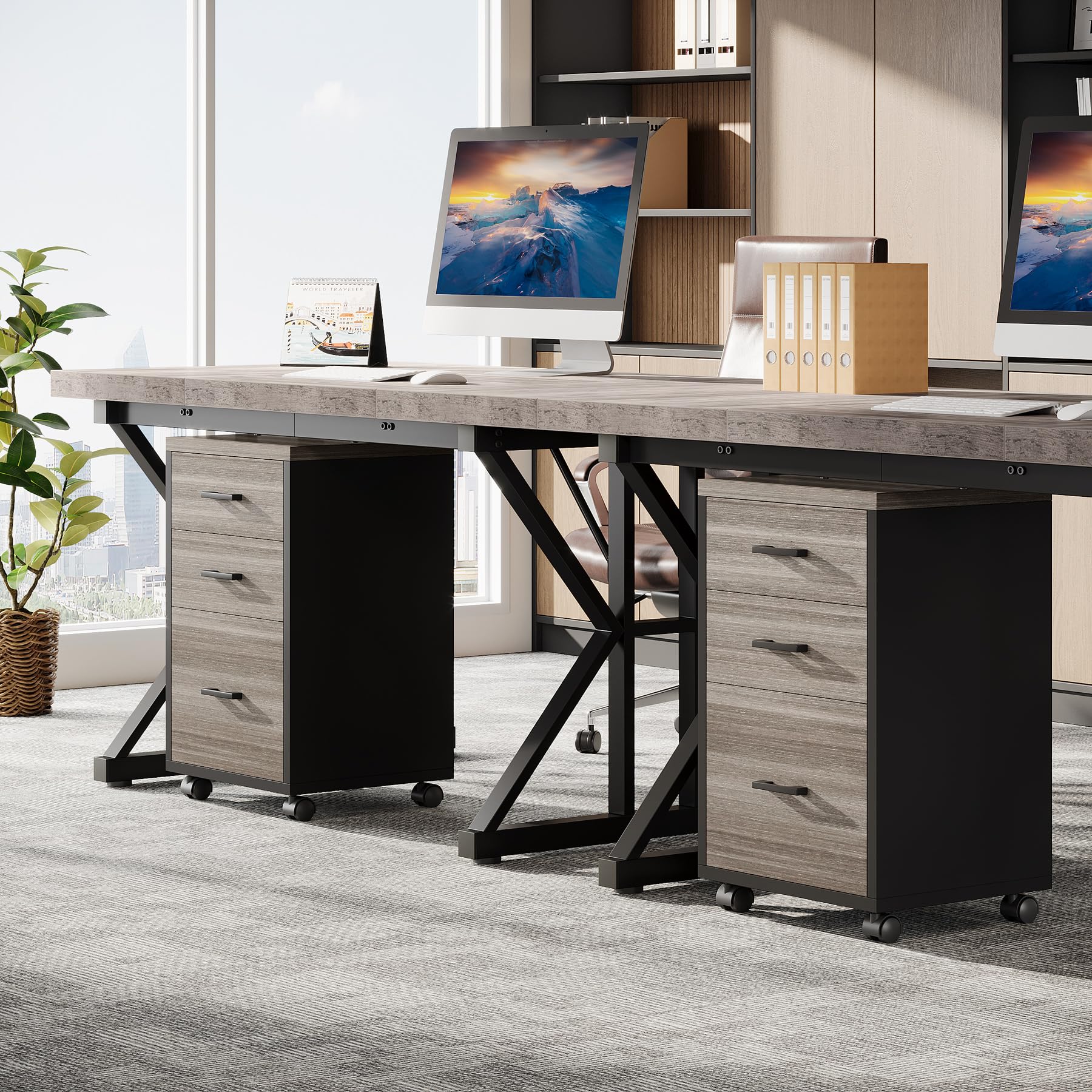 Triebsigns 3 Drawer File Cabinet, Vertical Mobile Filing Cabinet, Under Desk Rolling Printer Stand for Home Office, fits A4 or Letter Size (Grey)