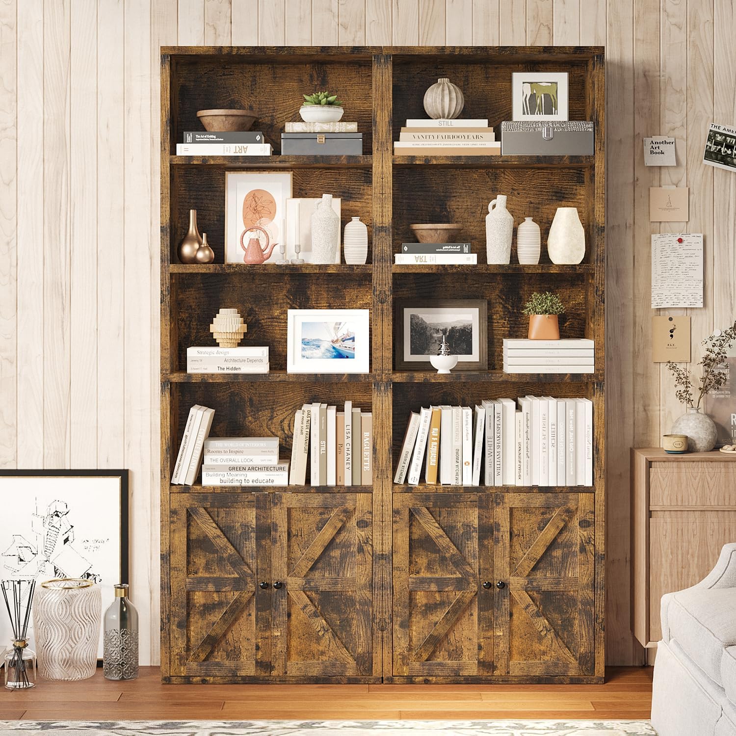 6-Tier Bookshelf with Cabinet Doors