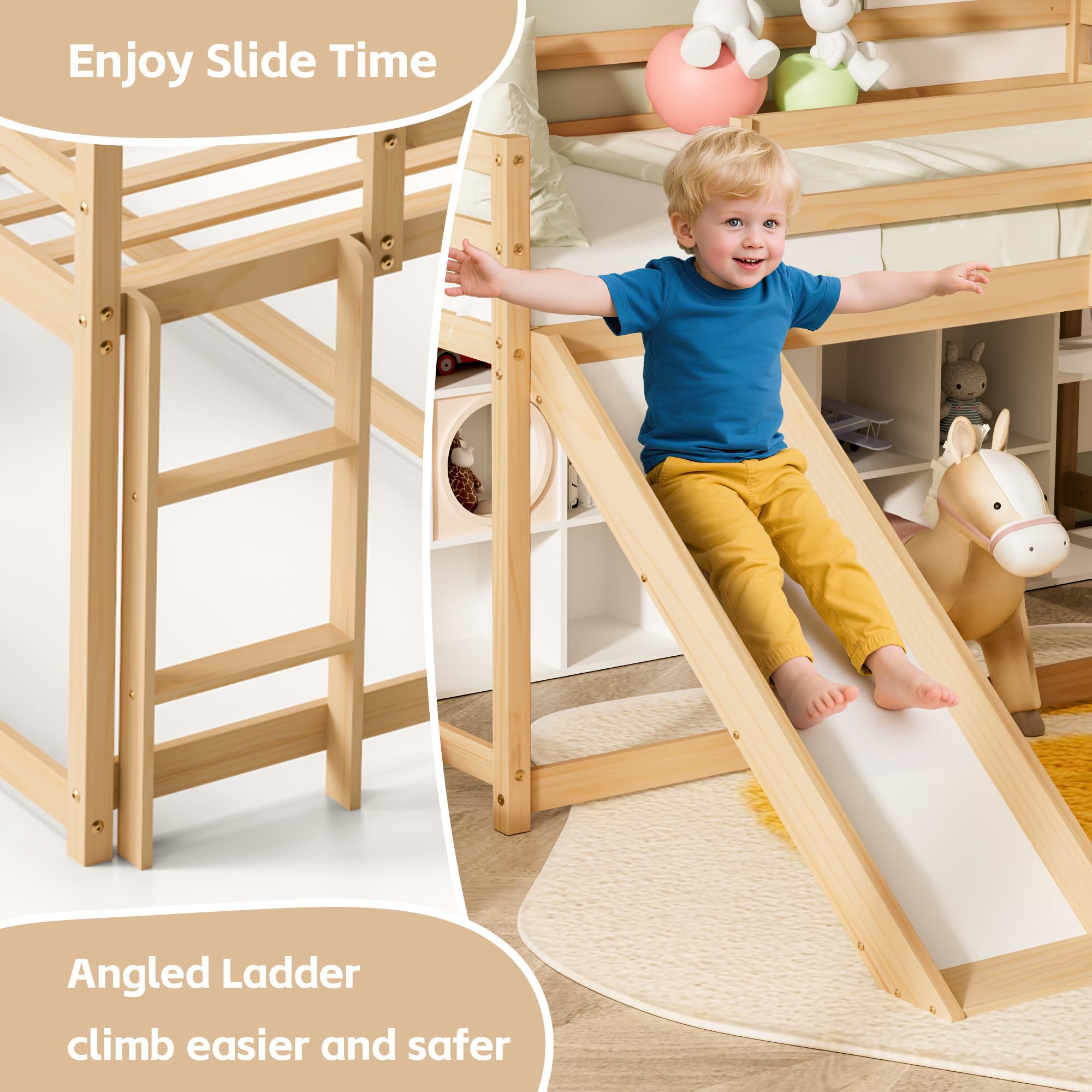 Twin Low Loft Bed with Slide and Ladder
