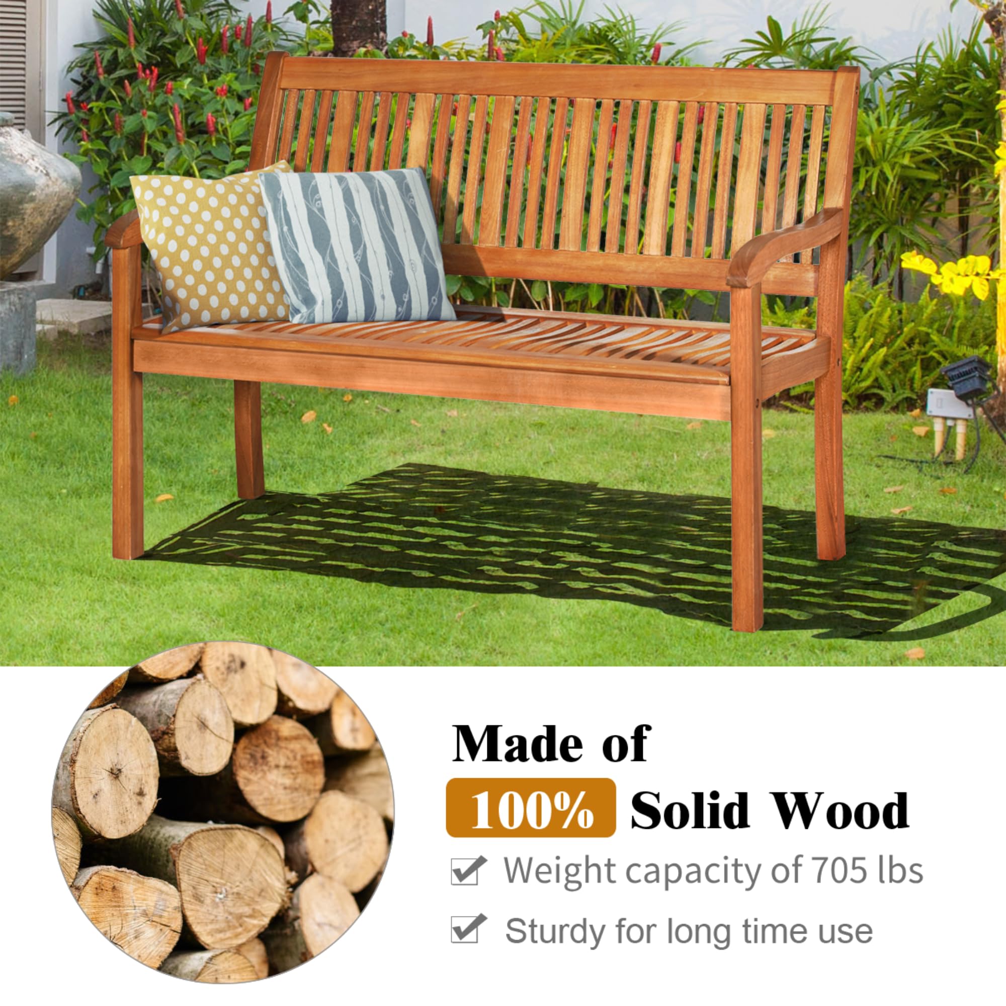 Outdoor Wood Garden Bench 50"W