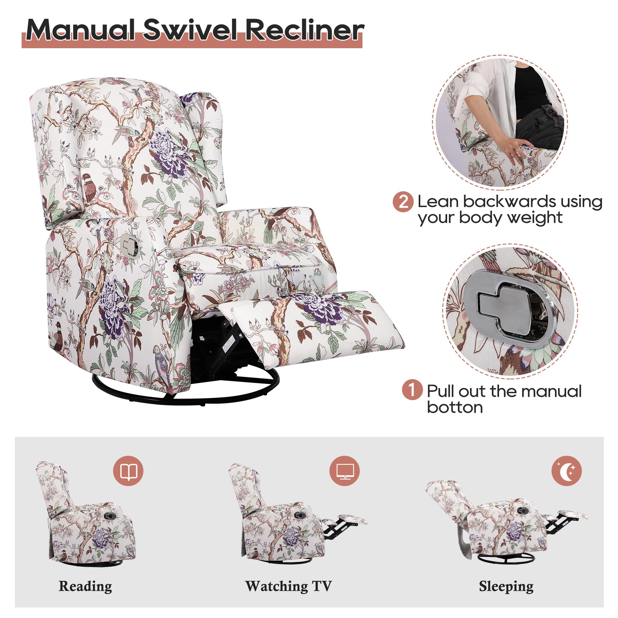 Swivel Wingback Rocking Recliner Chair Set of 2