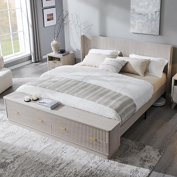 King Size Fluted Platform Bed with Storage