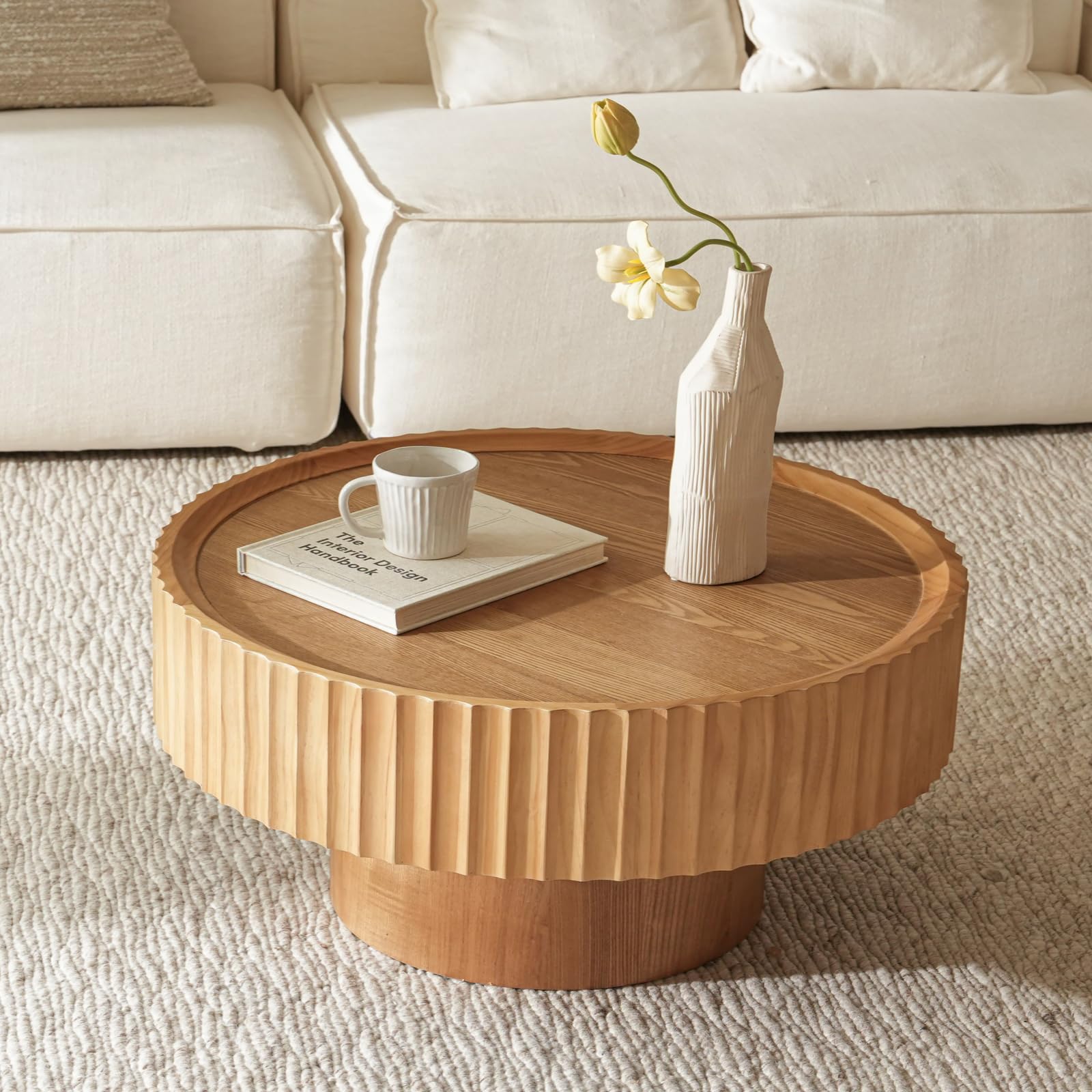 Round Fluted Drum Coffee Table with Storage