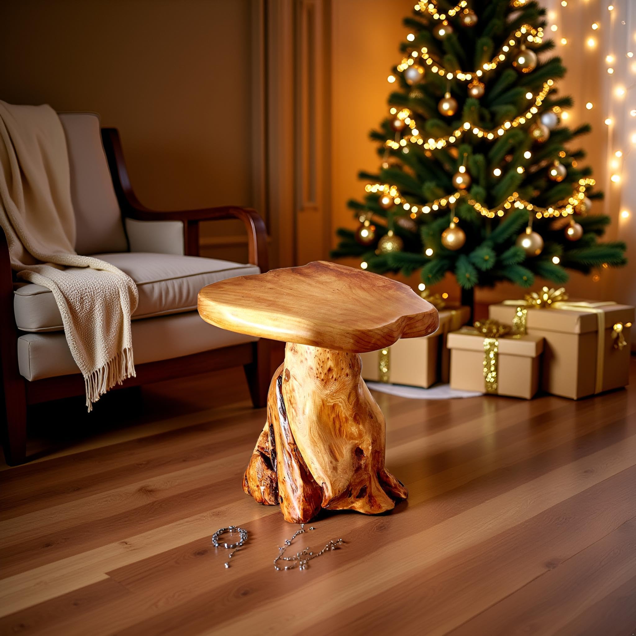 Cedar Wood Tree Stump Stool Live Edge Natural Side Table